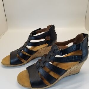 Rockport Womans Size 7 Briah Gladiator Sandal Black Leather Cork Wedge Heel